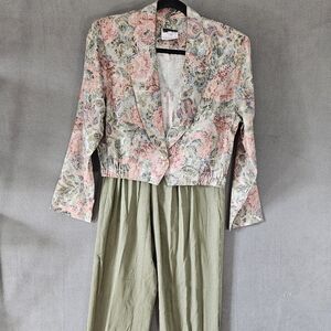 vintage granite Women's 80s floral Crop blazer High-Rise pants set Size Medium